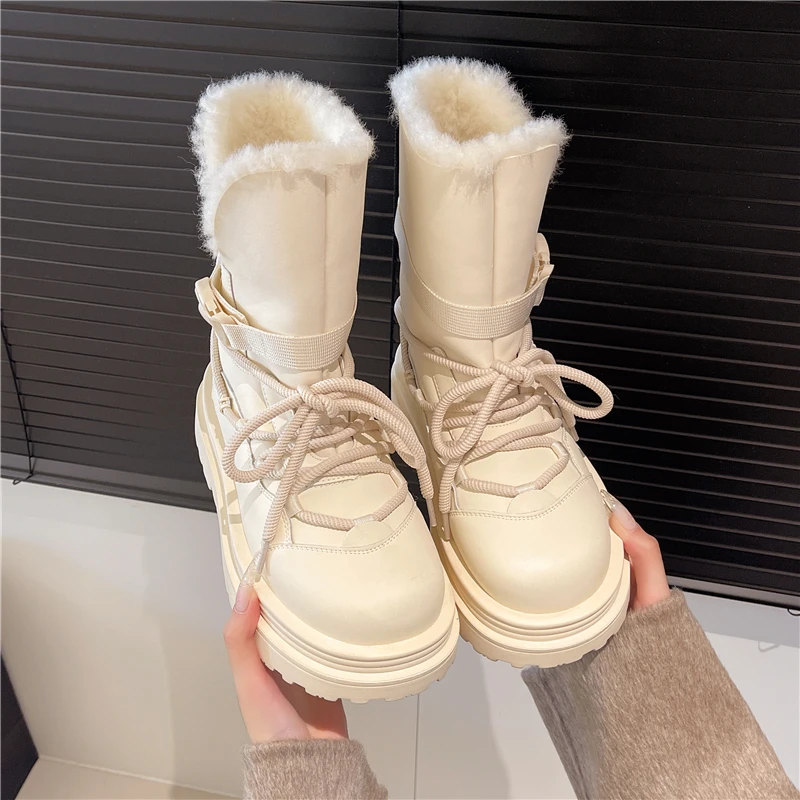 

Winter 2025 Cotton Shoes Women's Mid-Cylinder Lace-Up Snow Boots