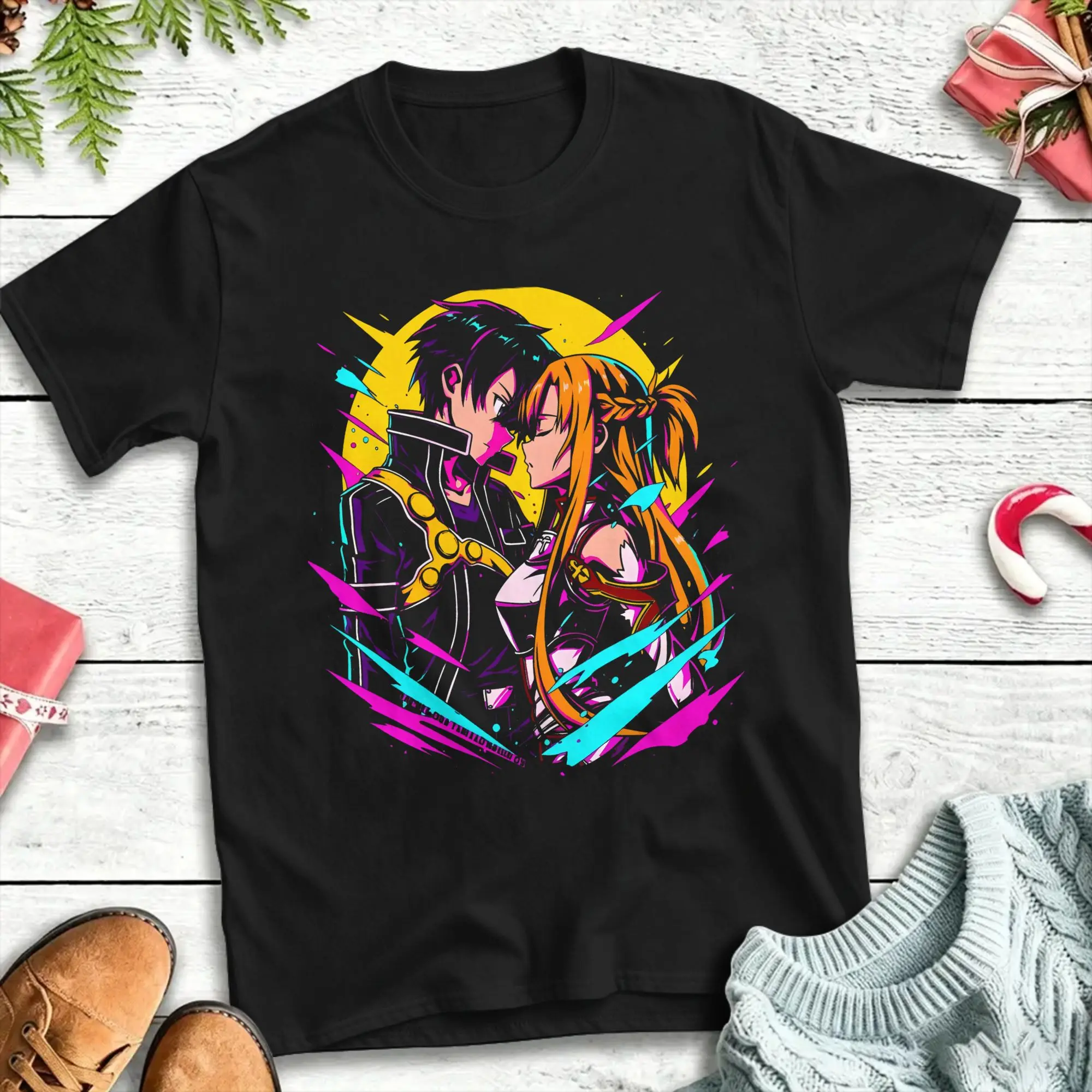 Oversized T-Shirt Summer kirito x asuna Hip Hop T Shirts  Cotton Tee Shirt for Couple Y2K Classic Short Sleeve Tops