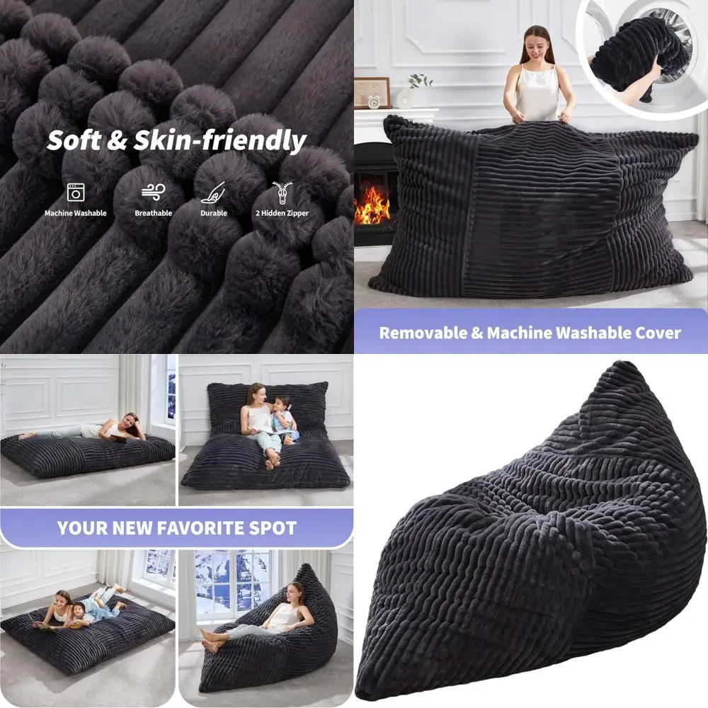 

Гигантское кресло-мешок 3-в-1 с моющимся чехлом, подходит для детей и взрослых (серый)