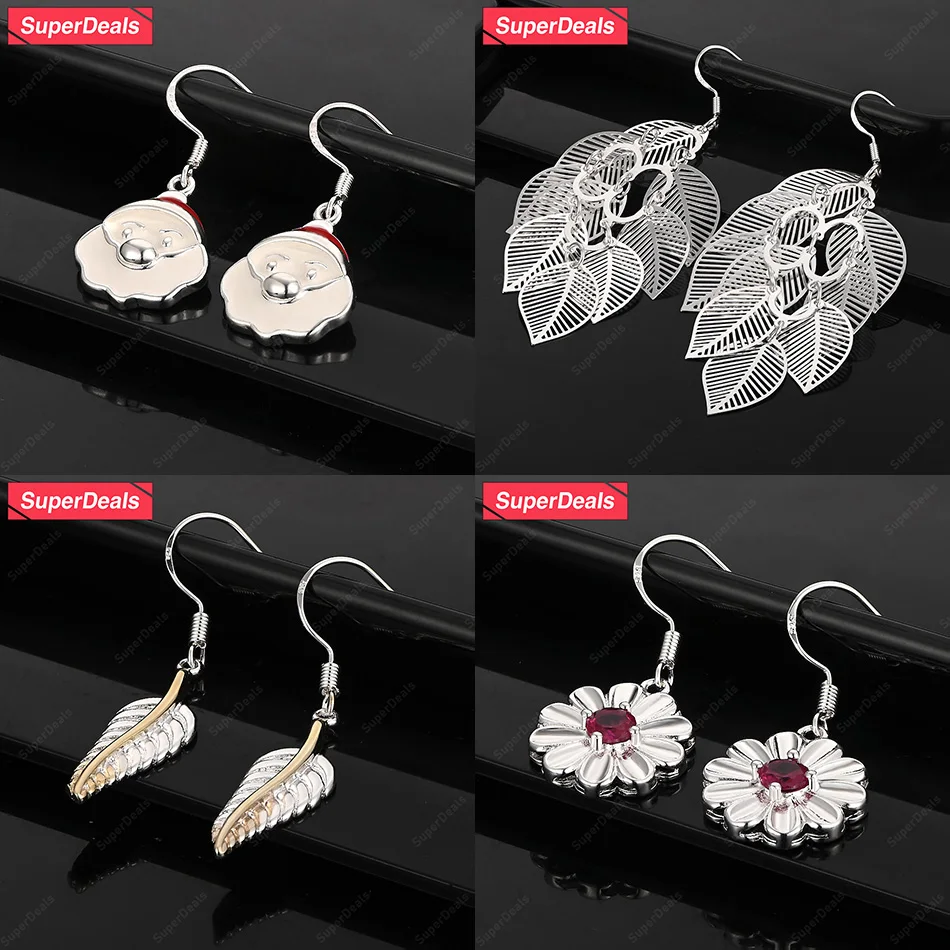 

SuperDeals 925 Sterling Silver Flowers Leaves Santa Claus Gold Feather Drop Earrings Womens Engagement Party Fine Luxury Jewelry