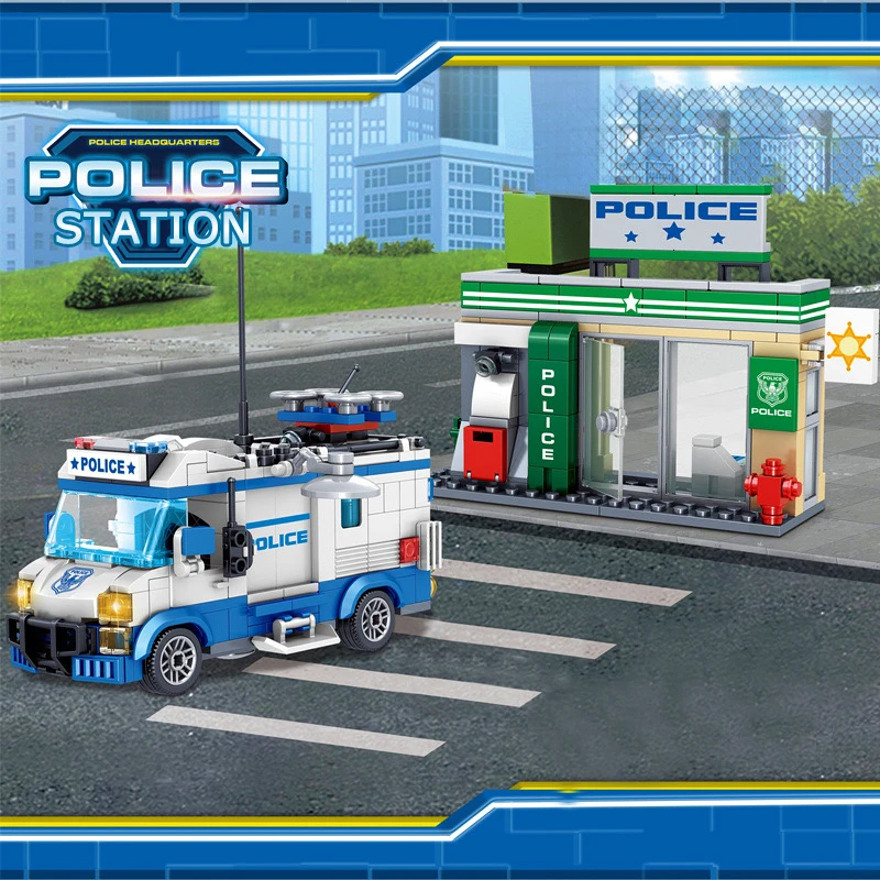 Street View City Police Station Building Blocks Creative Expert SWAT Police Aircraft Bricks Model Toys For Boy Birthday Gift MOC