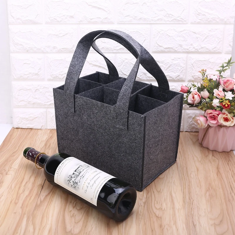 E74B 6 Bottle Wine for Carrier Tote Reusable Grocery Bags for Travel Camping