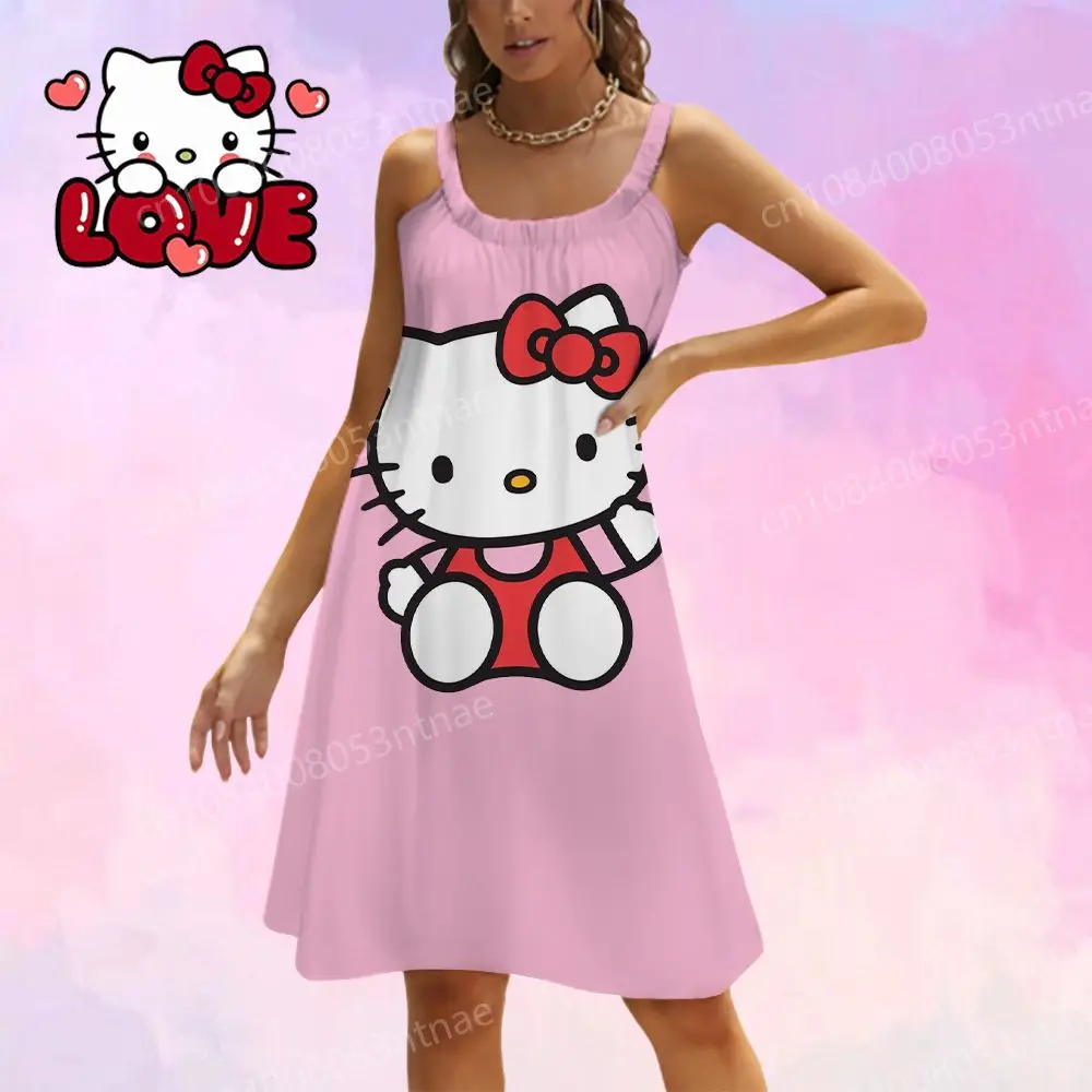 Vestido de playa para mujer S-3XL traje de verano de Hello Kitty 2025, ropa nueva, trajes de playa de dibujos animados bonitos, ropa Sexy para graduación Y2k para mujer