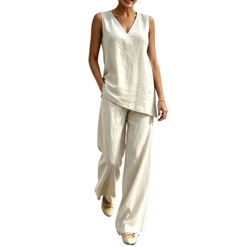 His Natural Cotton  Linen Casual Set  Breathable　skin-friendly  Won't Cause Sweat Loose Fit Helps Hide Flesh  Make  Look Slimmer