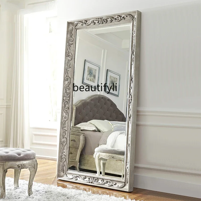 V European wall-mounted full-body mirror customization, simple and modern floor-to-ceiling large mirror, bedroom dressing mirror