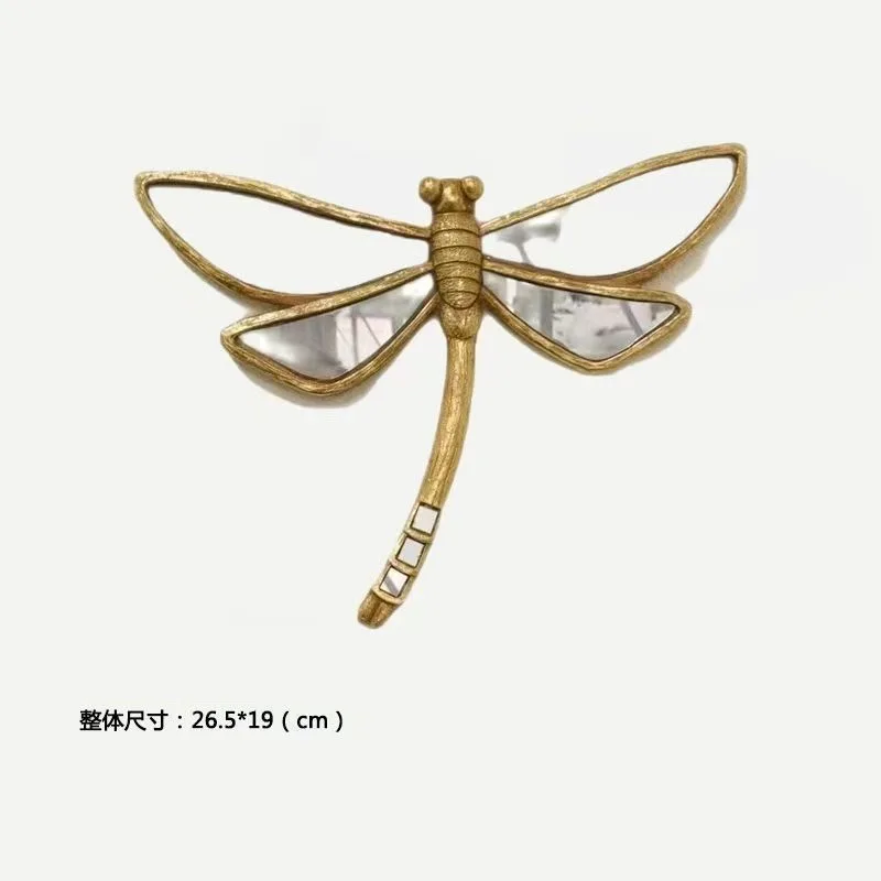 Retro old resin small dragonfly mirror wall hanging relief creative living room background wall mirror decoration