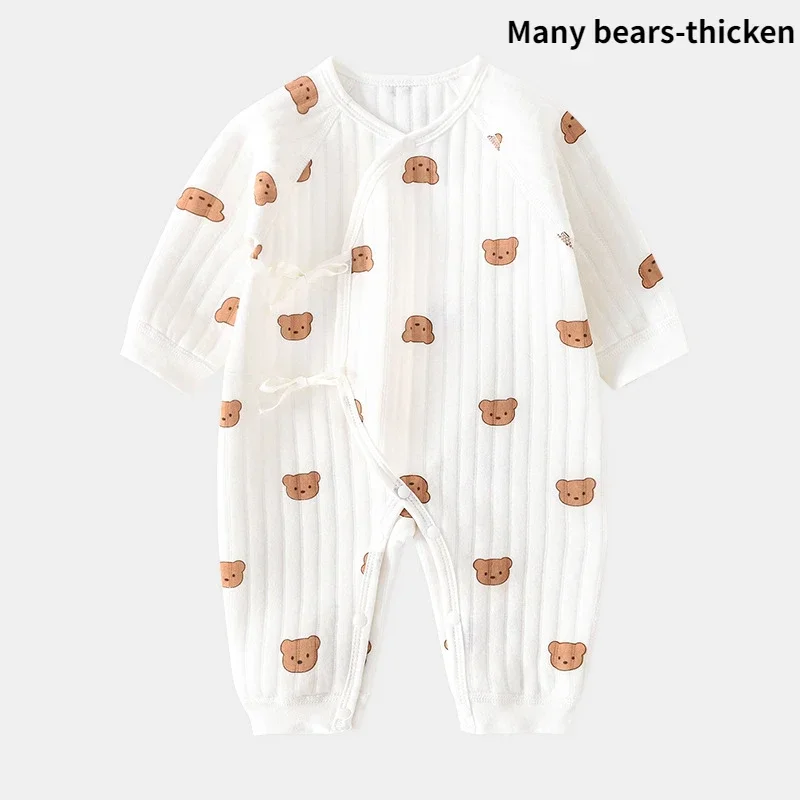 Bear Baby Jumpsuits with Hat Cotton Toddler Rompers for Boys Girls Long Sleeves Baby Onesies Soft Breathable One-Piece Pajamas