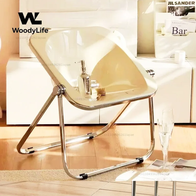 Nordic Vintage Metal Folding Chair Simple Korean Design Transparent Portable Chair Living Room Restaurant Dining Chair Home