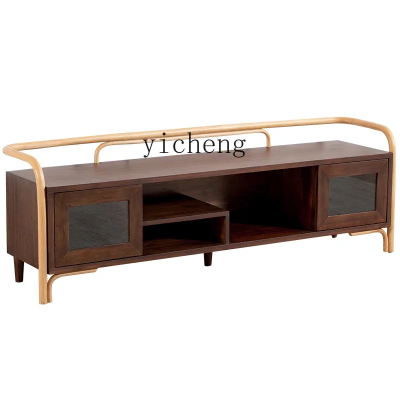 

XL Modern B & B Designer Storage Living Room Solid Wood Teak Agate Rattan TV Cabinet