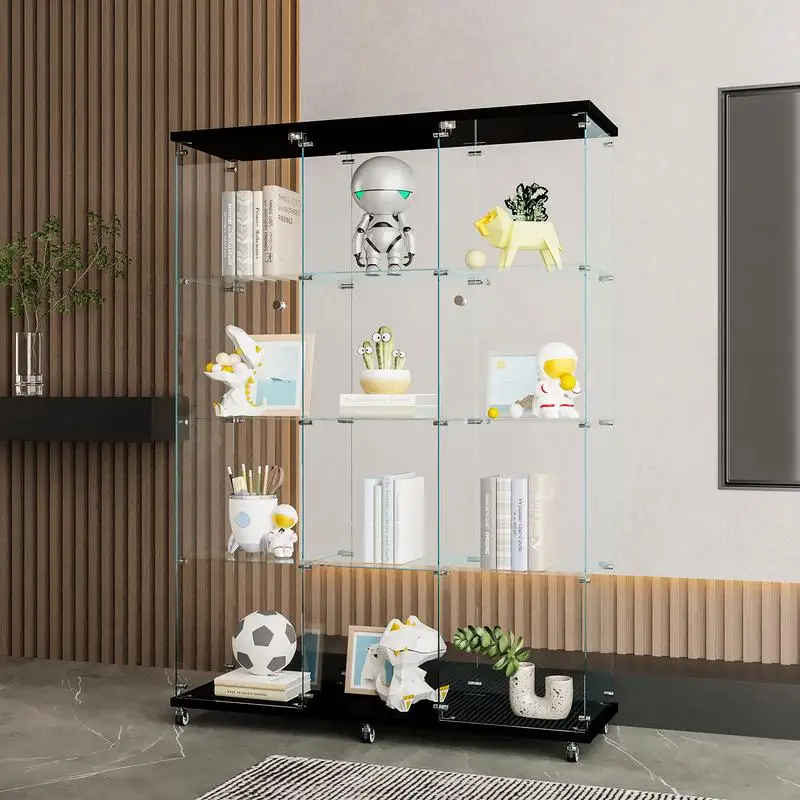 

Extra Large Glass Display Cabinet with 4 Shelves, Curio Cabinet for Living Room, Bedroom, Office, Black Floor Standing
