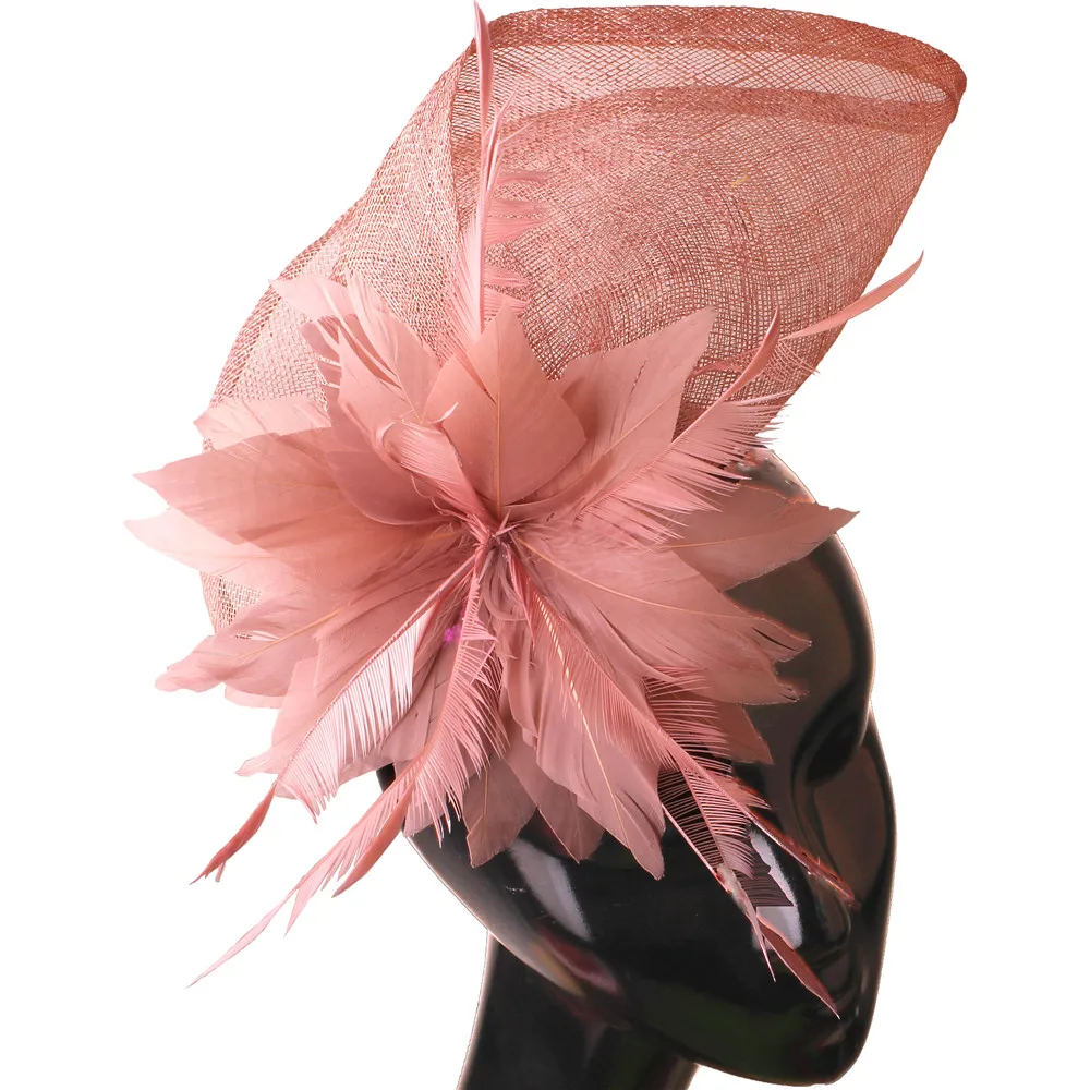 

New Blue Vintage Lady Fascinator Hat Elegant Summer Wedding Bridal Church Fedoras Ladies Big Millinery with Feather