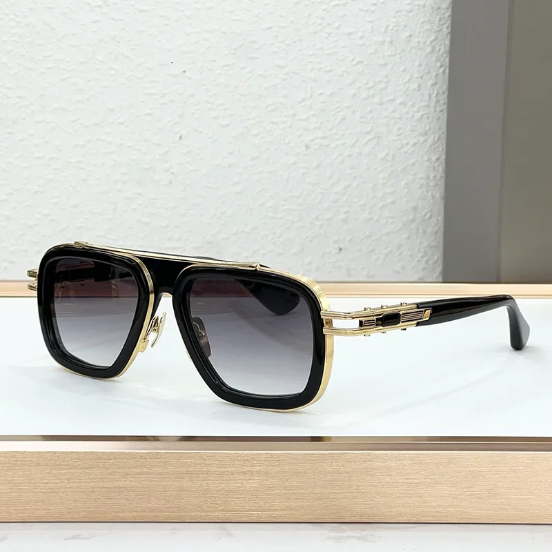 

Men's Classical High Street Black Gold Pilot Sunglasses 2025 Trendy Light Luxury Top Quality Acetate Solar Glasses for Male