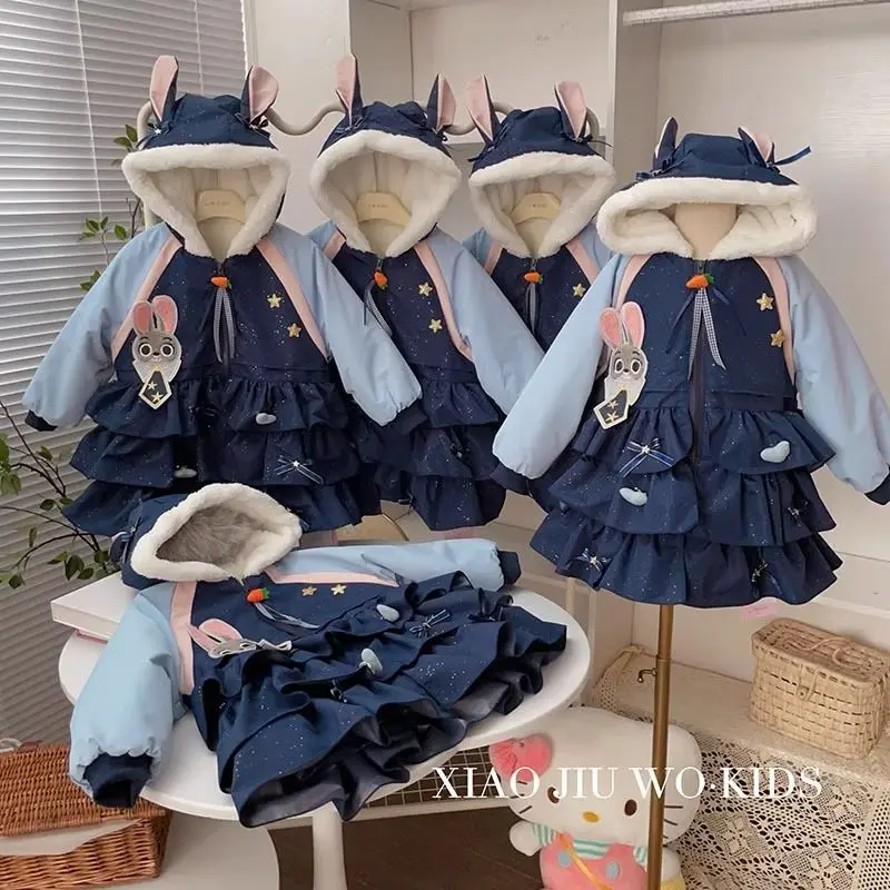 

Zootopia Judy Rabbit Officer Children Plush Jacket Anime Long Style Fashion Hooded Padded Jacket Thicken Warm Outerwear Coat