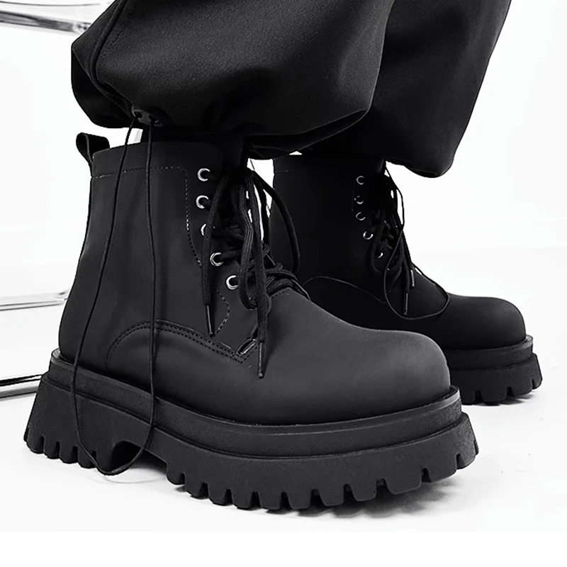 

England style mens casual punk rock platform boots black trendy soft leather shoes cowboy autumn winter boot cool ankle botas