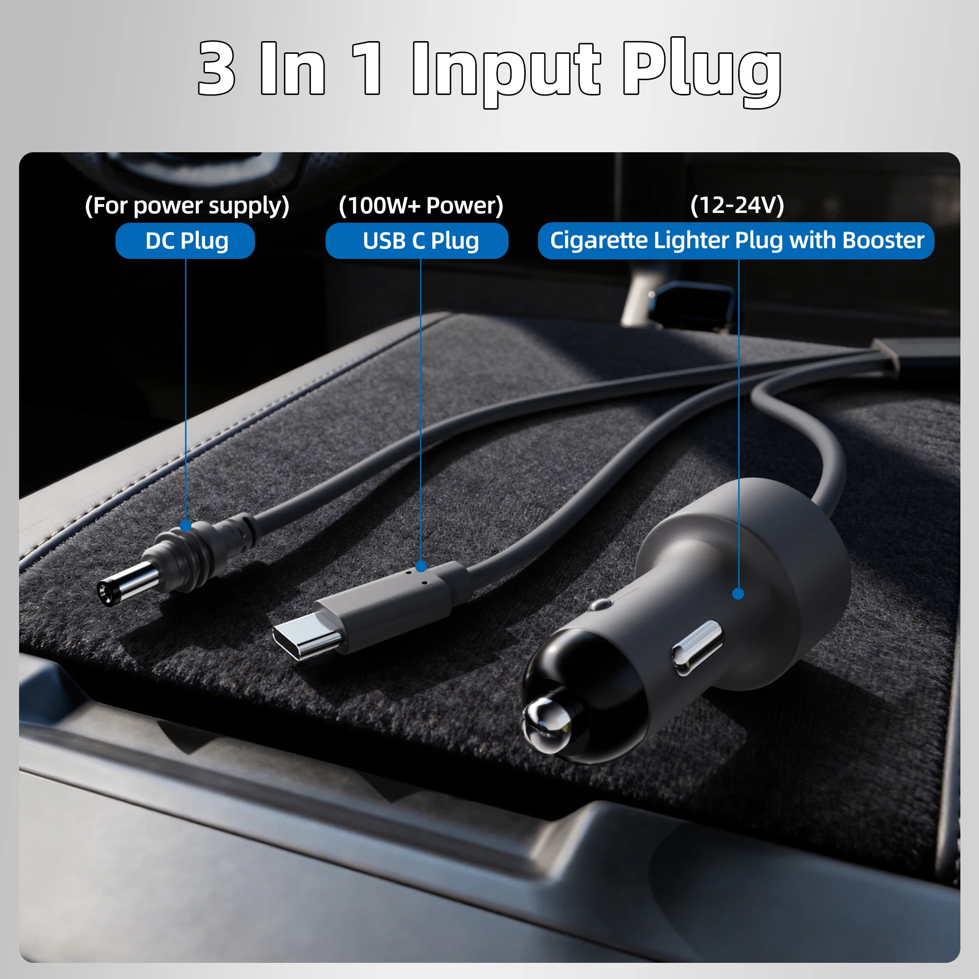 Starlink Mini 3 in 1 Power Cable 10M with Booster USB C 12-24V Cigarette Lighter Plug and DC Power Cable Cord for Starink Mini