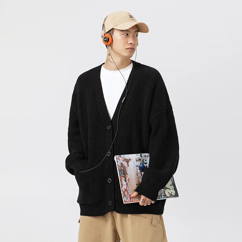 

Coarse Needle Texture Cardigan Sweater For Men In Autumn And Winter Versatile For Couples Simple Solid Color Knit Sweater EA1X