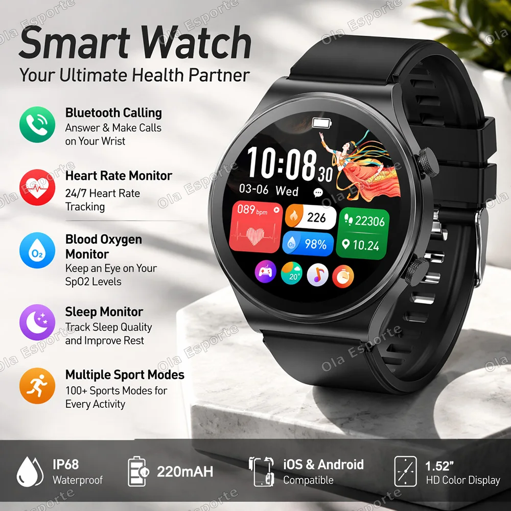For Android IOS Smart Watch Women Men AMOLED Screen GPS Motion trajectory Heart Rate Bluetooth Calls SmartWatch Waterproof Hw12