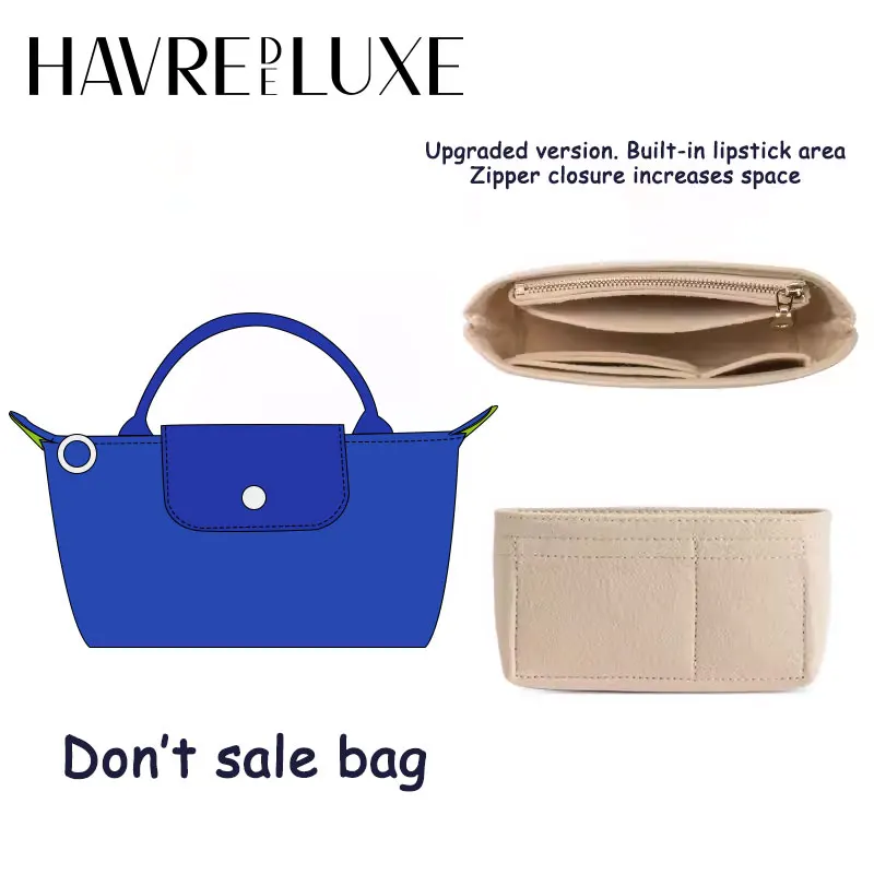 

HAVREDELUXE Felt Insert For Longchamp Mini Bag Makeup Organizer Liner 2024 New Color Dupont Paper Bag Insert Storage Bag In Bag