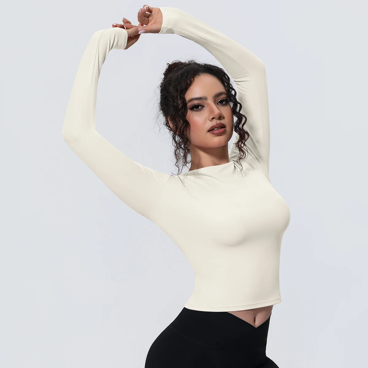 1 Stück Schlankes Casual Sommer Yoga Langarm-Oberteil für Damen, Fitness-Sport-Laufshirt mit Schnelltrocknung, Einfarbiges Trainingsshirt – Detail 30