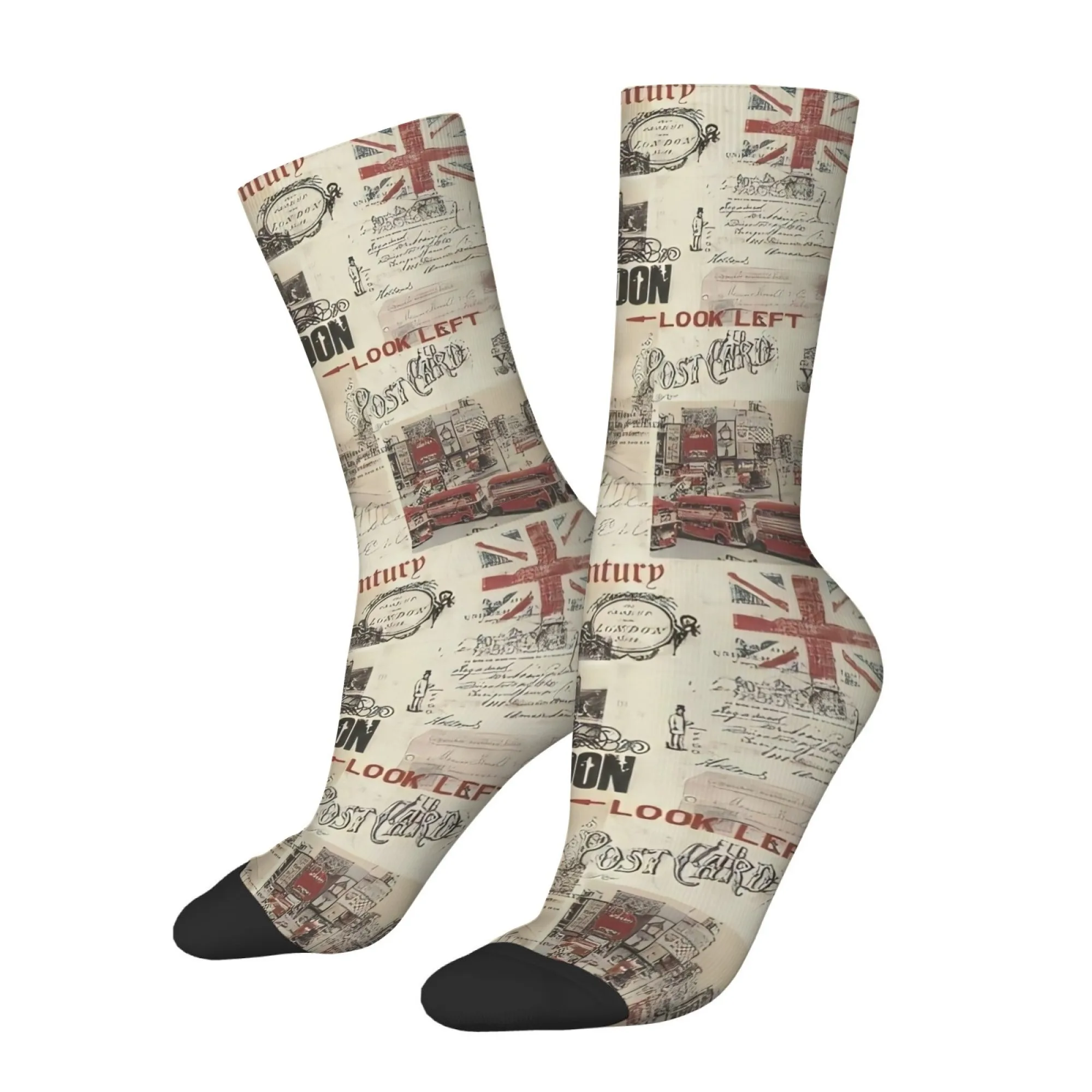 Retro Newspaper London Print Men's Socks Skin-friendly and Comfortable Socks Street Style Harajuku Outdoor Sports Running Socks