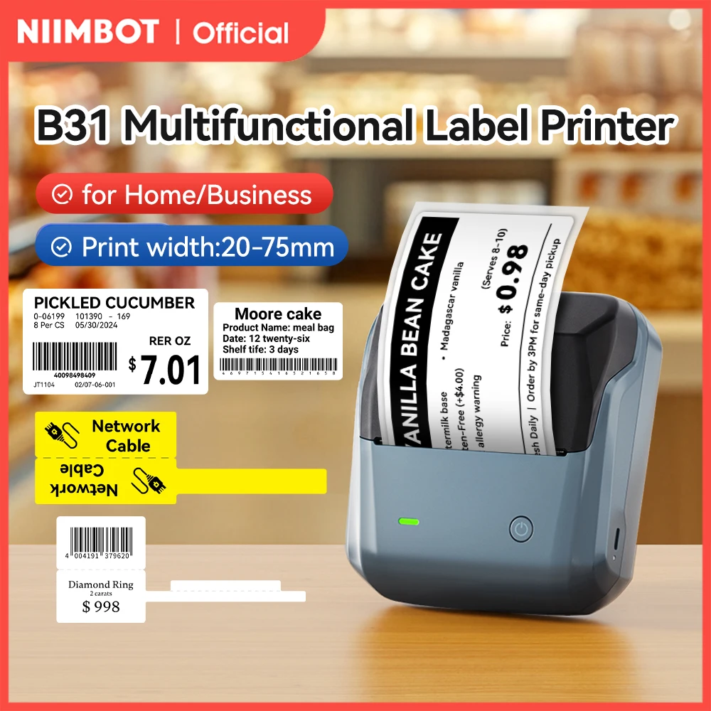 NIIMBOT B31 Thermal Label Printer Print Width Max 80mm/s Wireless Barcode Sticker Maker Pocket Label Maker for Clothing Jewelry