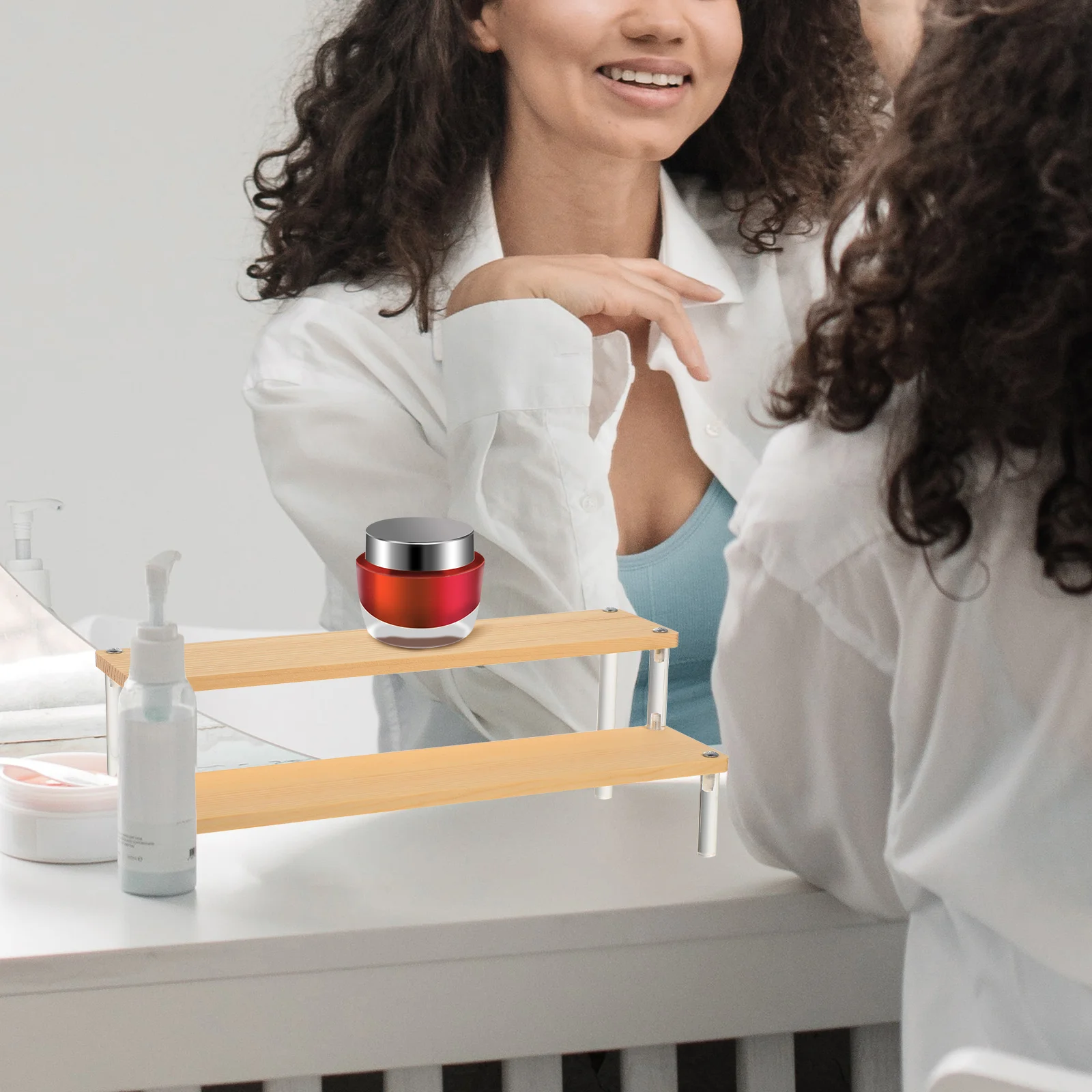 

Double Layer Dessert Display Rack Ladder Shelf Organizer Makeup Stand Household Storage Rack Cake Cupcake Display