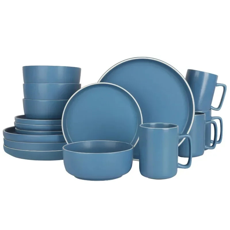 

high-quality Gap Home Color Matte 16-Pieces Round Light Blue Stoneware Dinnerware