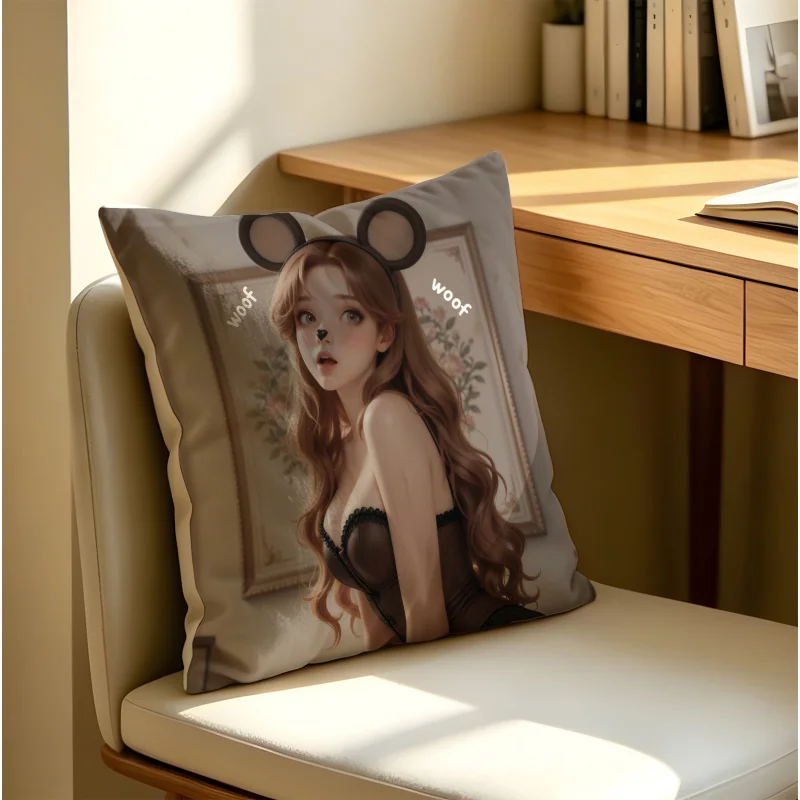 Coussin décoratif de 18,18 pouces avec garnissage, imprimé Euphoria Woof Woof Girl, doux, pour canapé, chambre, cadeau pour fans