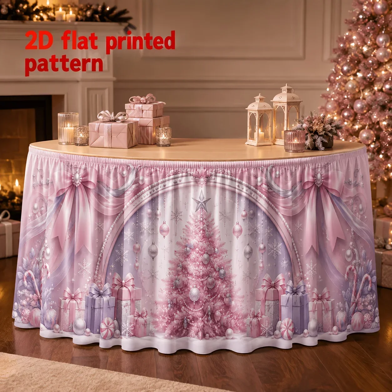 One-piece table flag tablecloth - Pink Christmas arch pattern tablecloth - Romantic and elegant, full of imaginationxzj