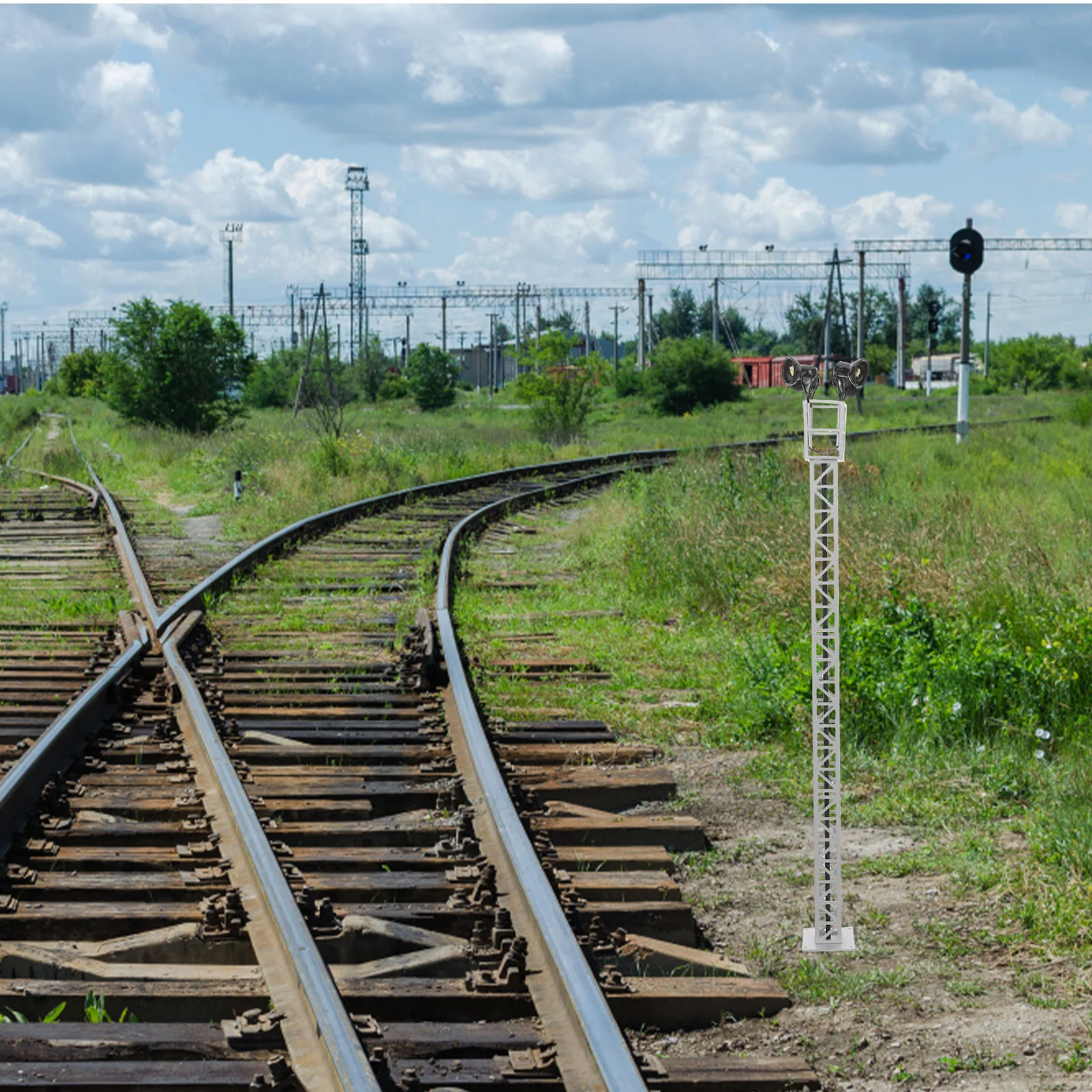 Modelo de luzes de trem, lâmpada de simulação de tráfego ferroviário, mesa de areia, acessórios de decoração, sinal em miniatura, fornecimento de casa, metal