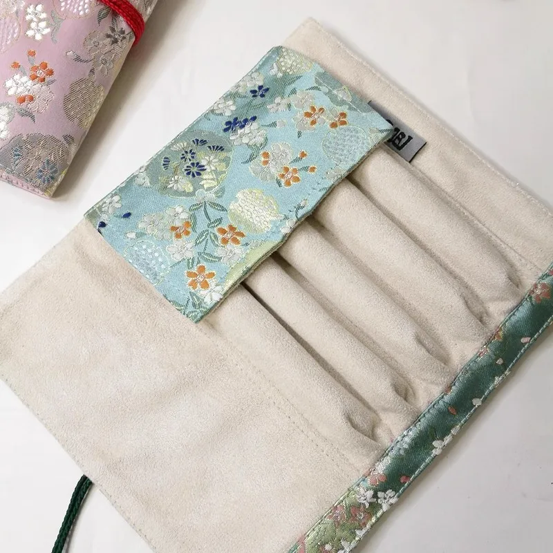 

5-Pack Large Capacity Fabric Chinese Style Brocade Jacquard Pen Bag Stationery Storage Organizer with Rolling Curtain