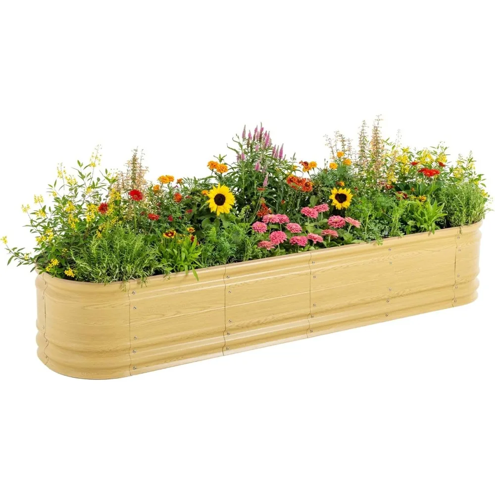 

Novel Wooden-Look Metal Raised Garden Bed Kits Modular Planter Beds with 2 in 1 Wrench & Magnetic