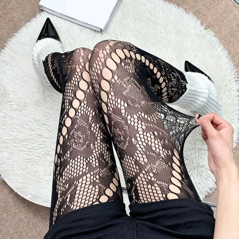 M68a Phụ nữ Vintage Floral Lace Fishnet Băng bó sát khóa rỗng các chấm vải chéo có hoa văn cho người đam mê thời trang