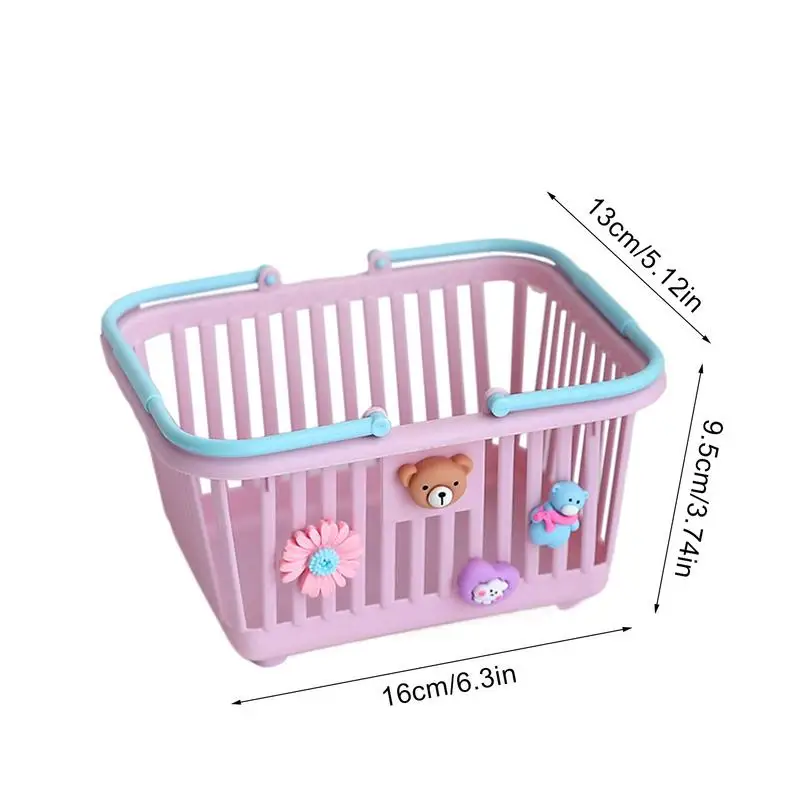 Cesta de compras de brinquedo para crianças cesta de armazenamento fingir jogar brinquedo com alças meninos meninas cesta de compras de mercearia jogar brinquedo com