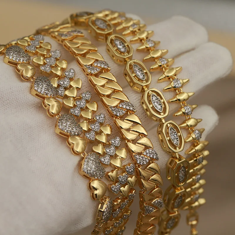 316L Classic Elegant Full Crystal Heart Bracelets for Women Luxury Zirconia Eye Bracelets Wrist Jewelry