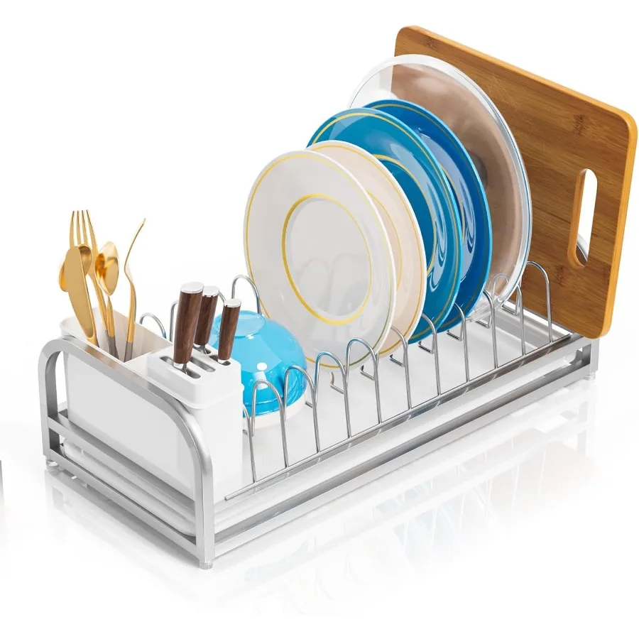 

Small Dish Drying Rack for Kitchen Counter 304 Stainless Steel Kitchen Organizer Rack w Cutlery Holder Dish Drainer for Pots Pa