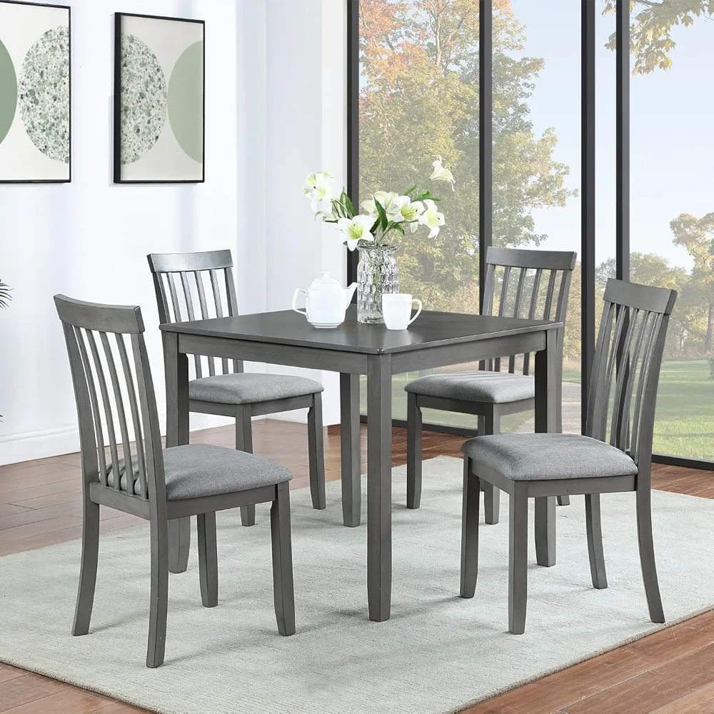 

5-Piece Dining Table Set for 4, Kitchen Dining Table with 4 Soft Cushioned Solid Wood Chairs, Ideal for Home or Restaurant Use.