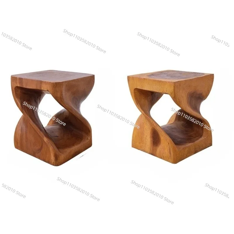 Solid Wood Log Stump Stool, Root Carved Wood Seat Stool for Household, Natural Shoe Changing Stool