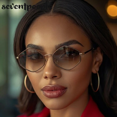 Imagen 2 del producto Gafas de sol hexagonales Punk con montura pequeña para mujer, lentes de sol poligonales Steampunk clásicas de marca de lujo 2025, sombra Vintage UV400