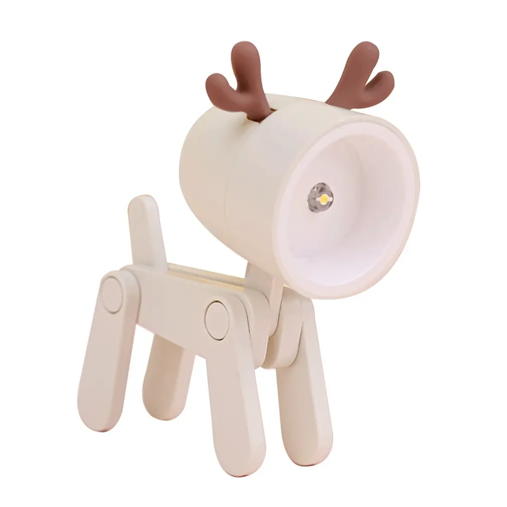 2 in 1 Universival Cute Folding Phone Holder With 6 Battery Lazy Stand with Cute Pet LED Table Lamp Cartoon Dog Deer Night Light