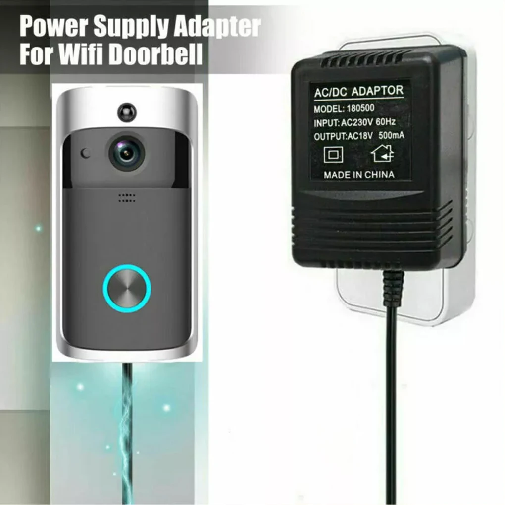 Адаптер питания дверного звонка, 18 В 500 м, трансформатор дверного звонка, кабель 5 м, совместимый с кольцевым дверным звонком, видеодверной звонок, вилка европейского стандарта