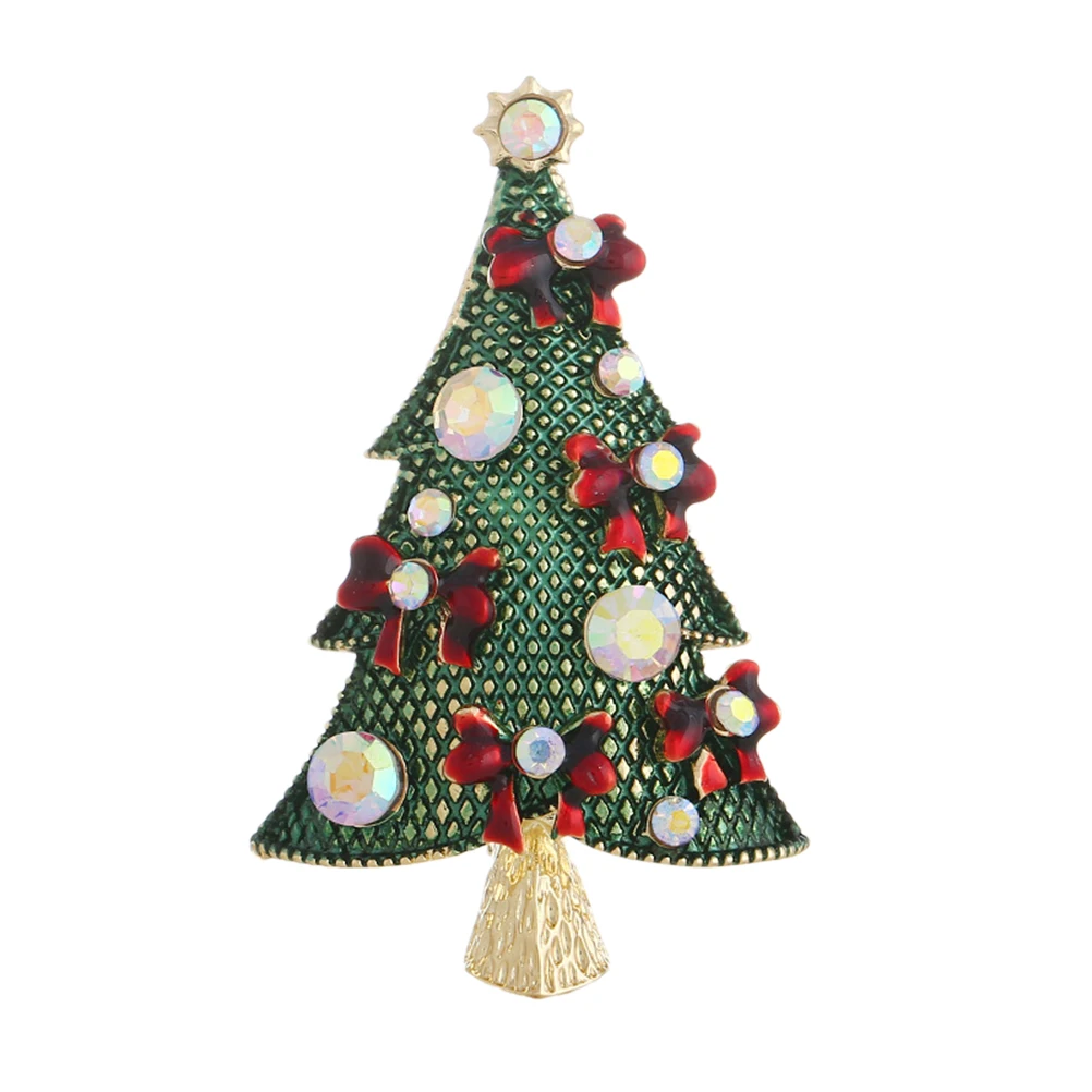 

Brooch Pin Christmas Tree Design Green Rhinestones Women's Elegant Apparel Accessory for Suit Dress Scarf Shawl