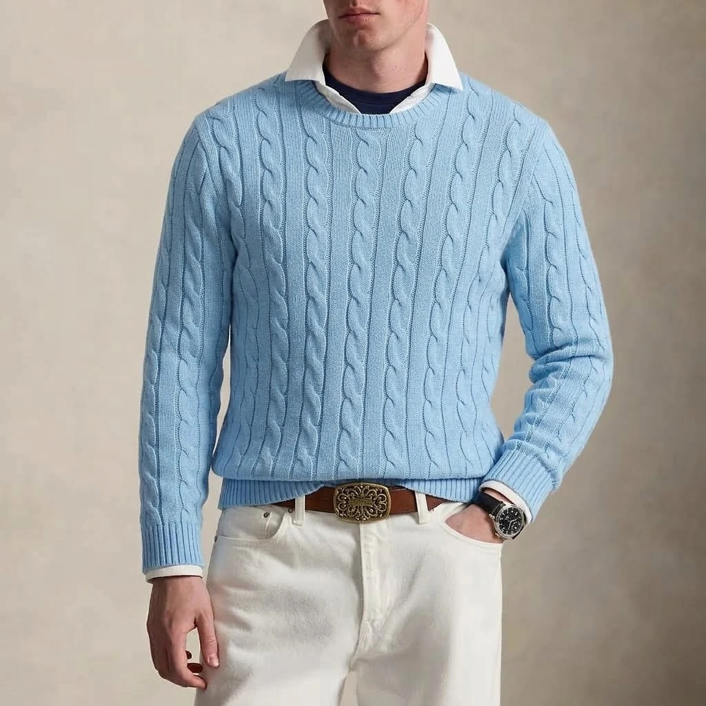 Herren-Pullover im Vintage-Stil mit Zopfmuster, Rundhalsausschnitt, Herbst, Langarm, Strickoberteil, lässig, Business, warm, Winterpullover, Kleidung – Detail 12
