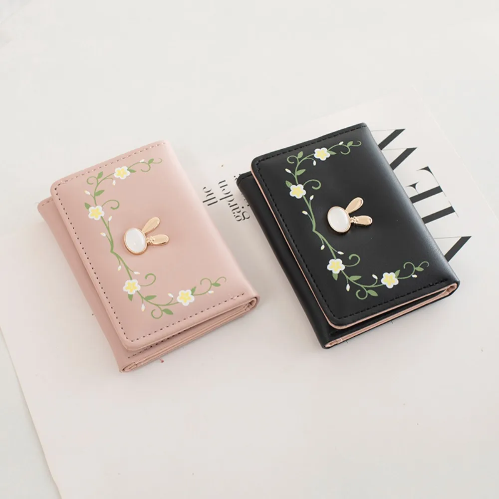 Fashion PU Cartoon Rabbit Purse Soft Causal Clutch Wallet Multi-card Slot Storage Triple Fold Wallet Outdoor