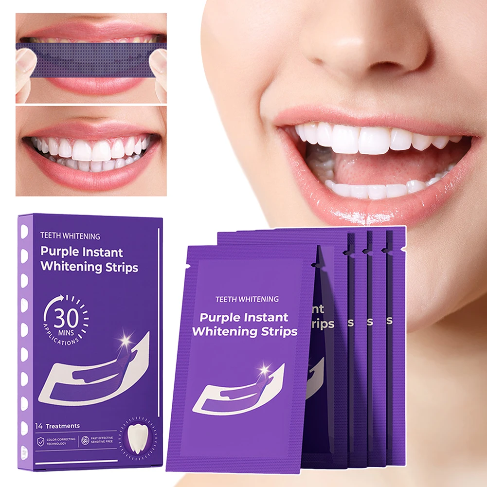 14 Pairs Purple Whitening Strips Kit For Sensitive Teeth Instantly Neutralizes Yellow Tones For Brighter Teeth for Men Women