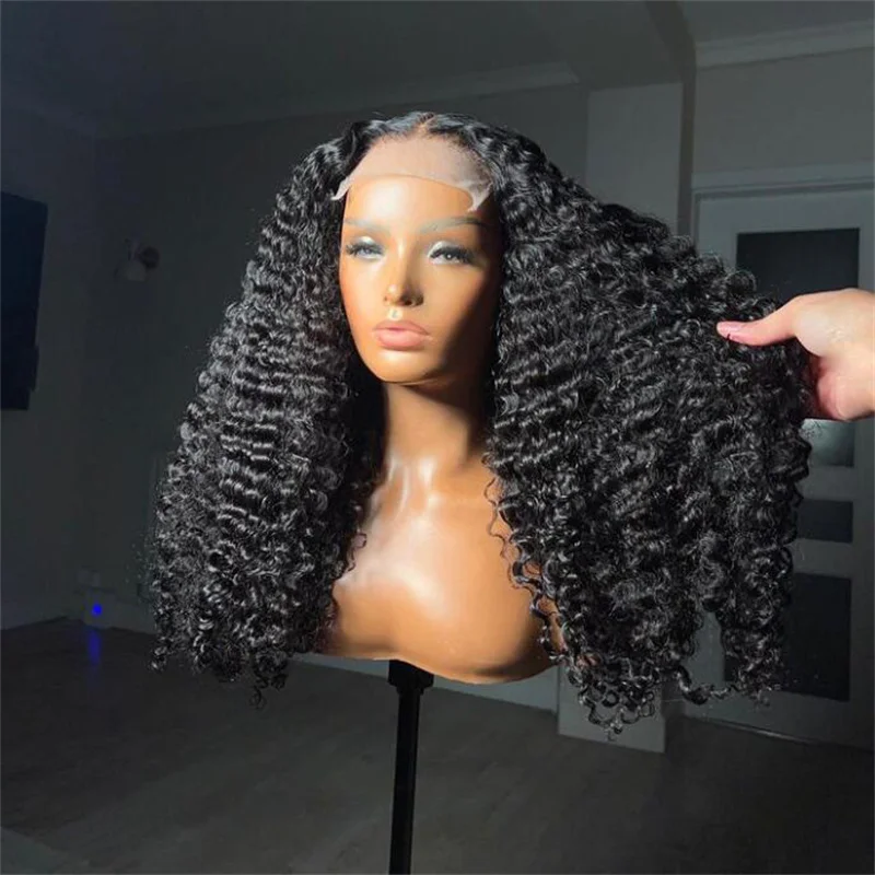 Мягкий 180 Плотность 26 дюймов Натуральный Черный Бесклеевой Длинный Кудрявый Глубокий Парик Фронта Шнурка Для Женщин С Волосами Младенца Предварительно Собранные Ежедневно