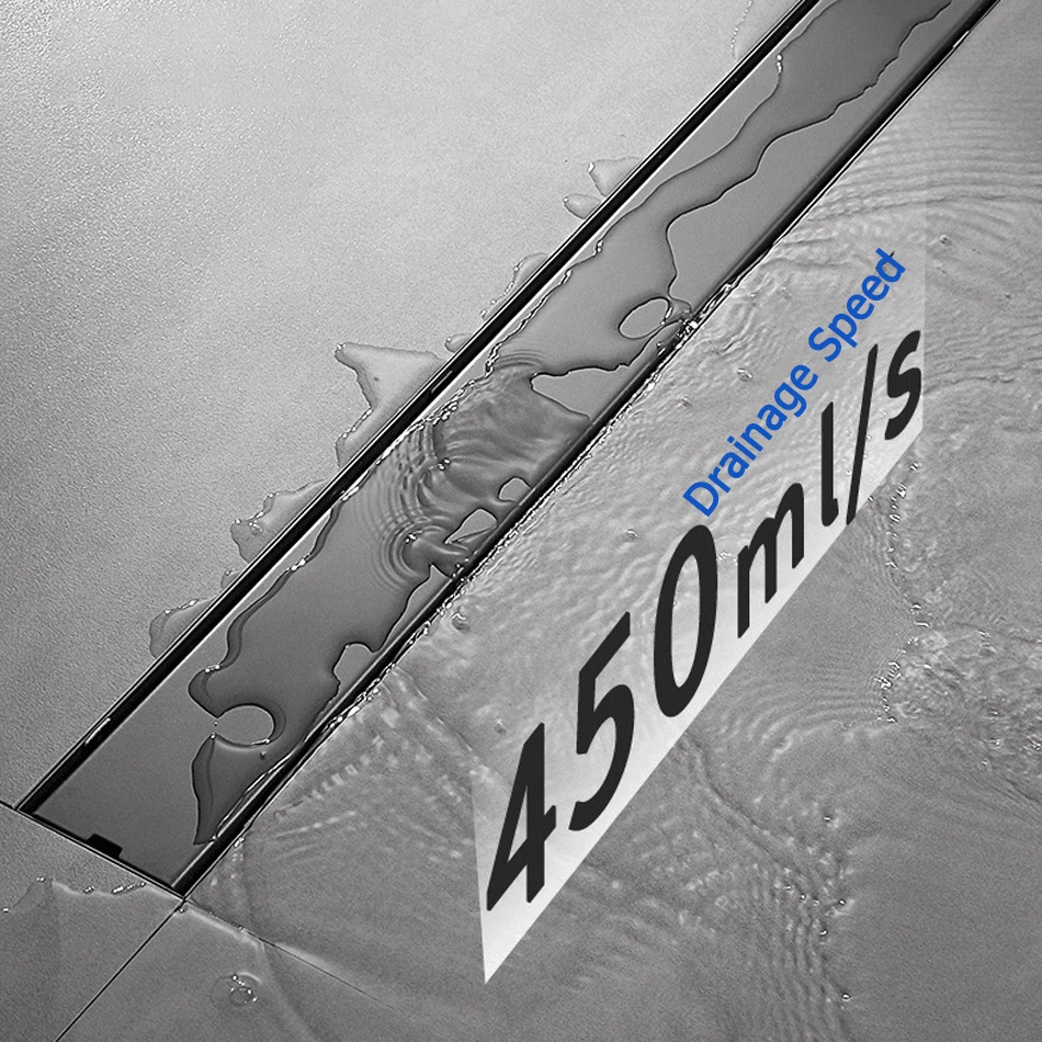 Imagem -04 - Dreno de Piso de para Banheiro Telha Invisível Chuveiro Cinza Linear Longo Drenagem de Água Lateral 60 cm 70 cm 80 cm 90 cm 100 cm Aço Inoxidável