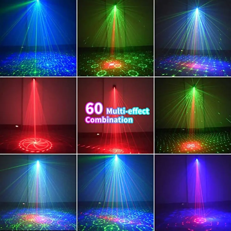 Proyector de luz láser RGB para escenario, luces LED para discoteca, DJ, 60 patrones, lámpara estroboscópica para fiesta, Club, hogar, decoración de vacaciones