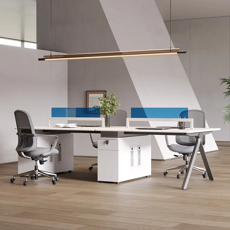 Company staff office desk and chair combination four-person white staff open office building clerk workstation assembly model