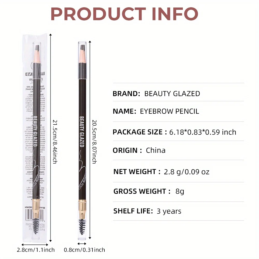 2024 BEAUTY GLAZEDดินสอเขียนคิ้วพร้อมแปรงดินสอเขียนคิ้วกันน้ํา 4 สีสูตรยาวนานDouble HEADดินสอเขียนคิ้ว